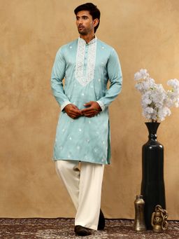 Jompers - Men's Blue Festive Cotton Blend Kurta With Pyjama