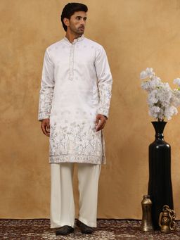 Jompers - Men Silk Blend Embroidered Kurta With Pyjama