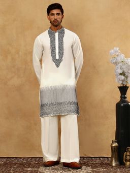Jompers - Men Japanese White Imported Embroidered Kurta With Pyjama