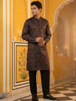 Jompers - Men Jacquard Bronze Silk Kurta With Pyjama