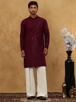 Jompers - Men Cotton Purple Chikankari Sequins Kurta with Pyjama