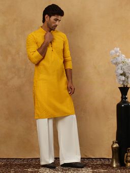 Jompers - Men Chikankari Mustard Embroidered Kurta with Pyjama