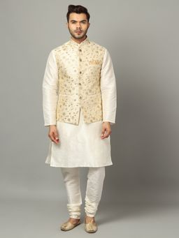 Uri and MacKenzie - Men Solid Blue Kurta With Churidar And Nehru Jacket
