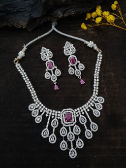 GRIIHAM - Premium Cz Stone Designer Necklace Set Pink
