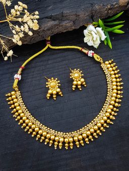 GRIIHAM - Gold Finish Traditional Golden Balls Short Necklace Set