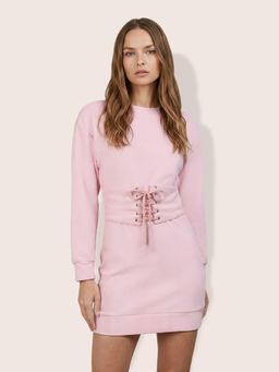 Freehand - Women Pink Relaxed Fit Solid Crew Neck Dress with Belt