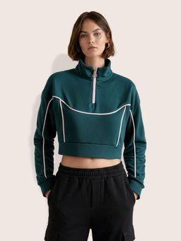 Freehand - Women Teal Loose Fit Full Sleeves Sweatshirt