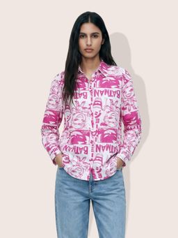 Freehand - Women Relaxed Fit Batman Printed Full Sleeves Shirt