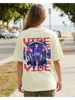 Bewakoof - Women's Beige Vibe All Day Graphic Oversized T-Shirt