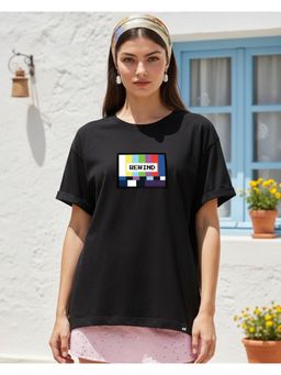 Bewakoof - Women's Black Rewind Printed Boyfriend T-Shirt