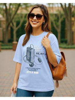 Bewakoof - Women's Sky Blue Slay Graphic Oversized T-Shirt