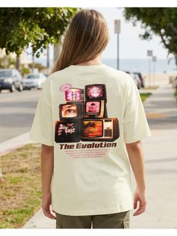 Bewakoof - Women's Beige Evolution Graphic Oversized T-Shirt