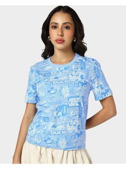 Bewakoof - Disney Women's Blue Minnie Mouse Printed Slim Fit T-Shirt