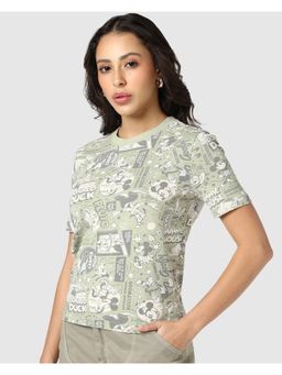 Bewakoof - Disney Women's Green Minnie Mouse Printed Slim Fit T-Shirt