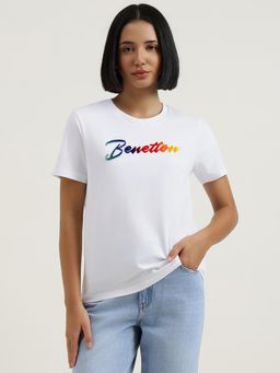 United Colors of Benetton - Women Round Neck Self Design T-Shirt