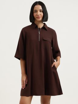 United Colors of Benetton - Women Brown Regular Collar Solid Dress