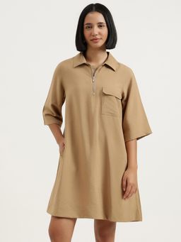 United Colors of Benetton - Women Khaki Regular Collar Solid Dress