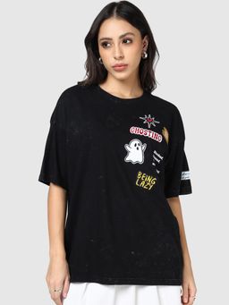 Bewakoof - Women's Black Ghosting Oversized T-Shirt