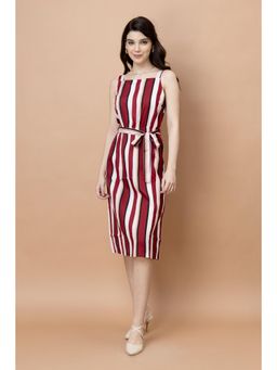 PURYS - Stripes Printed Straight Dress with Belt