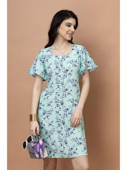 PURYS - Floral Green Square Neck Dress
