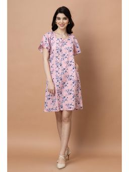PURYS - Floral Pink Square Neck Dress