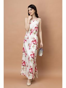 PURYS - Ivory Floral Printed Noodle Strap Maxi Dress