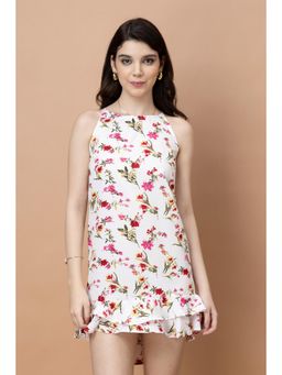 PURYS - Floral Printed Cross Back Trapeze Dress
