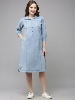 Style Quotient - Women Light Blue Denim Shirt Dress
