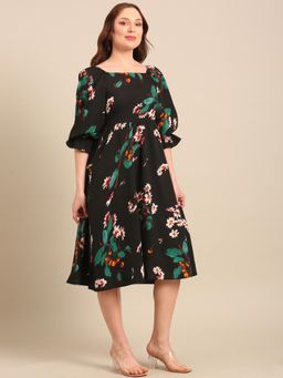 Style Quotient - Women Black Printed Polycrepe Dress