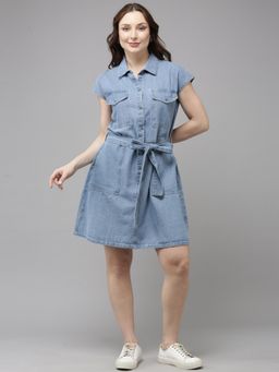 Style Quotient - Women Mid Blue Denim Dress with Belt
