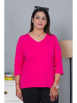MLADA - Women Pink Causal Relaxed Fit Solid T-shirt