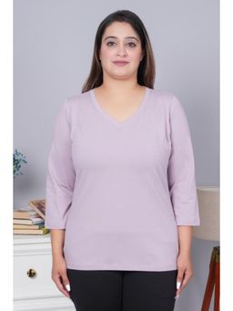 MLADA - Women Lavender Causal Relaxed Fit V-Neck Solid T-shirt