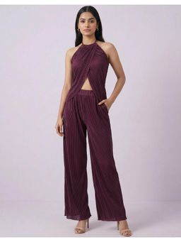 Moomaya - Wine Halter Neck Cut-Out Co-Ord Set