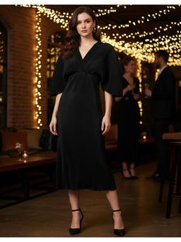 Moomaya - Women's Satin Plisse Wrap Midi Dress