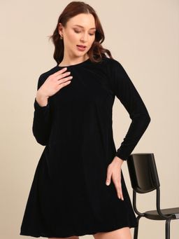 Style Quotient - Women Solid Plum Velvet A-Line Mini Dress