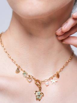 CAO JEWELLERY - Chain Enameled Starfish Shell Pearl Charms Necklace