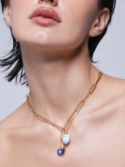 CAO JEWELLERY - Statement Layered Blue White Flower Ceramic Necklace
