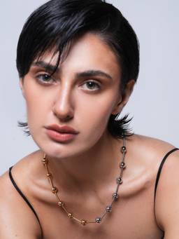 CAO JEWELLERY - Gold Silver Color Block Steel Ball Necklace