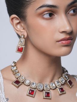 CAO JEWELLERY - Mehendi Polish Red Kundan Jewellery Set