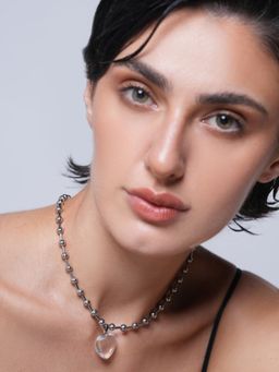 CAO JEWELLERY - Silver Transparent Glass Heart Pendant Necklace