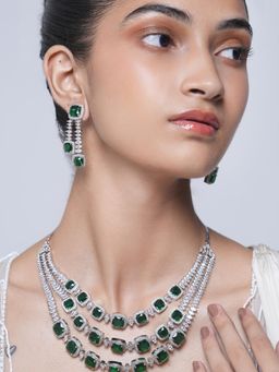 CAO JEWELLERY - Designer American Diamond Triple Layered Jewellery Set
