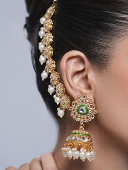 CAO JEWELLERY - Designer Kundan Jhumki with Ear Chain