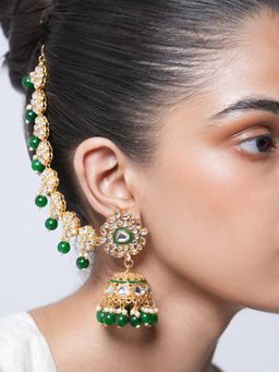 CAO JEWELLERY - Designer Kundan Jhumki with Ear Chain