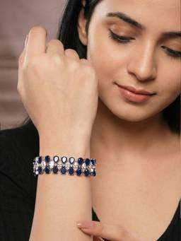 Saraf RS Jewellery - Women Silver Plated Blue Ad Zircon Studded Tennis Wraparound Statement Bracelet