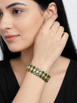 Saraf RS Jewellery - Gold Plated Green Emerald Ad Zircon Studded Tennis Wraparound Statement Bracelet