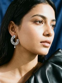 Saraf RS Jewellery - Women Silver Toned AD Contemporary Minimal Drop Earrings