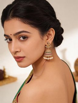 Saraf RS Jewellery - Women Gold Plated AD Studded Contemporary Peacock Temple Jhumka Earrings