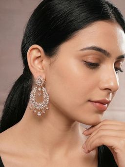 Saraf RS Jewellery - Women Rose Gold Plated Zircon AD Studded Contemporary Chandbali Drop Earrings