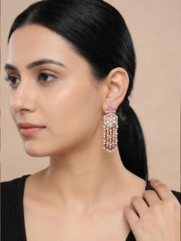 Saraf RS Jewellery - Women Rose Gold Plated White Zircon AD Embellished Chandelier Drop Earrings