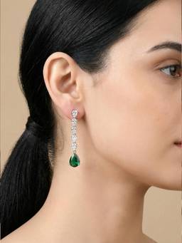 Saraf RS Jewellery - Silver Rhodium Plated Emerald Green Zirconia Bridal Pendant Jewellery Set